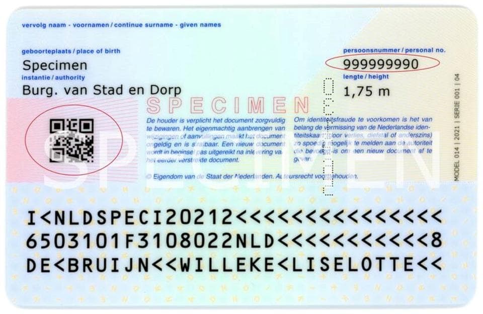 Op identiteitskaarten van na 2014 staat het BSN op de achterkant (en sinds 2 augustus 2021 ook in een QR-code).