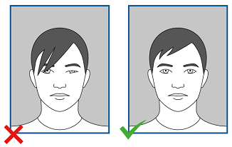 Van links naar rechts: 1. ogen deels niet zichtbaar; 2. goede pasfoto.