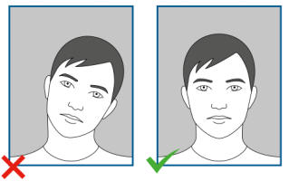 Van links naar rechts: 1. hoofd scheef, 2. goede pasfoto